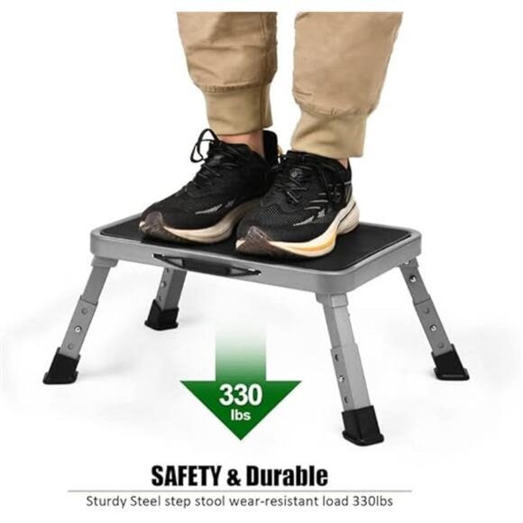 Foldable Step Stool, Adjustable Step Stool with a Non-Slip Platform, Step Ladder - Picture 3 of 8